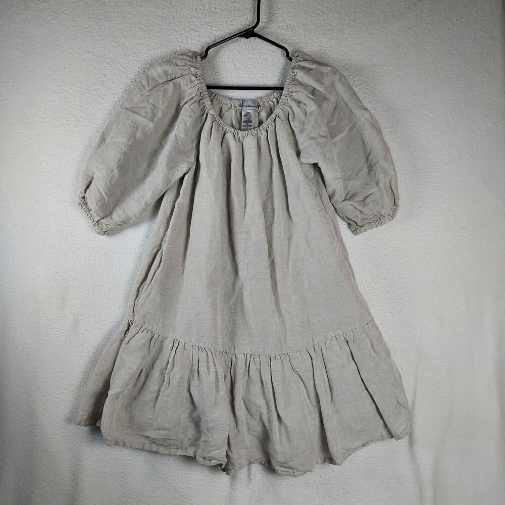 Tommy Bahama Women’s Size Small Linen Blend Puff Sleeve Tiered Dress Beige